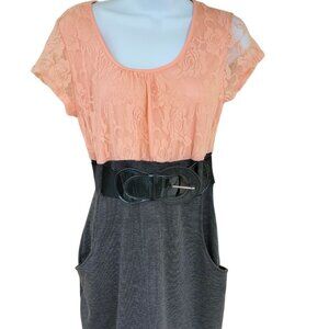 (340)Dotted Embroidered Comfy Belted Dress Junior Size L